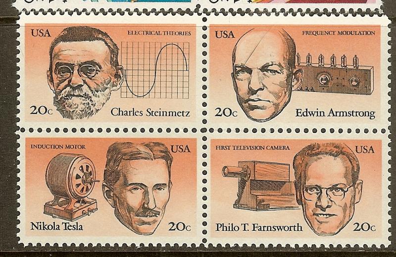 Scott #2058a, 20c American Inventors, Block of 4, MNH