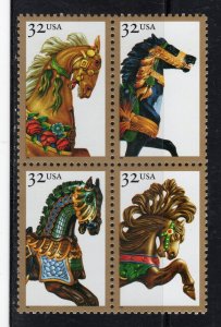 2976 - 2979 * CAROUSEL HORSES    * U S Postage Stamps Block Of 4  MNH