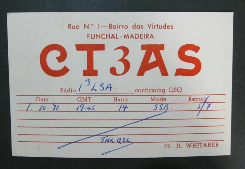 6064 Amateur Radio QSL Card Funchal Madeira-
