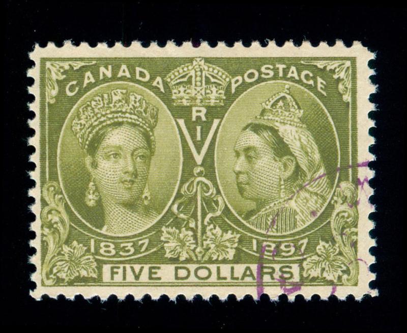 MOMEN: CANADA STAMPS #65 $5 JUBILEE USED VF