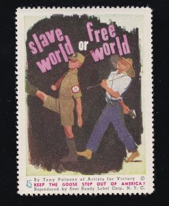 US Vintage WWII Patriotic Poster Stamp  Slave World or Free World M OG NH