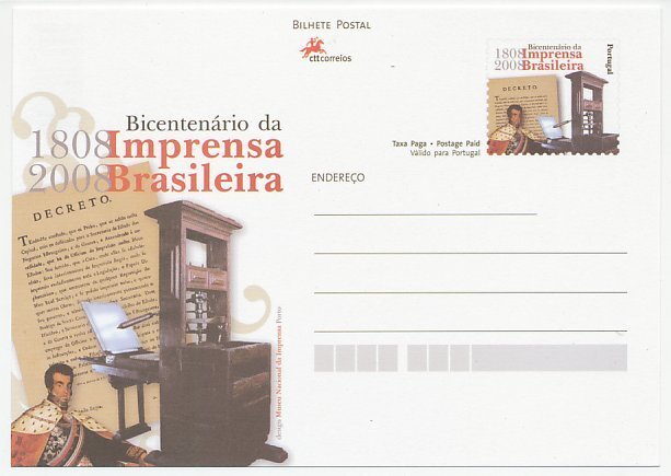 Postal stationery Portugal 2008 Brazilian press