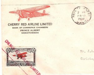 CANADA AIR MAIL KGV Cover *CHERRY RED AIRLINE* Saskatchewan P Albert 1930 MA1350
