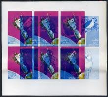 Oman 1970 Parrots sheetlet of 8 printed in blue only DOUB...