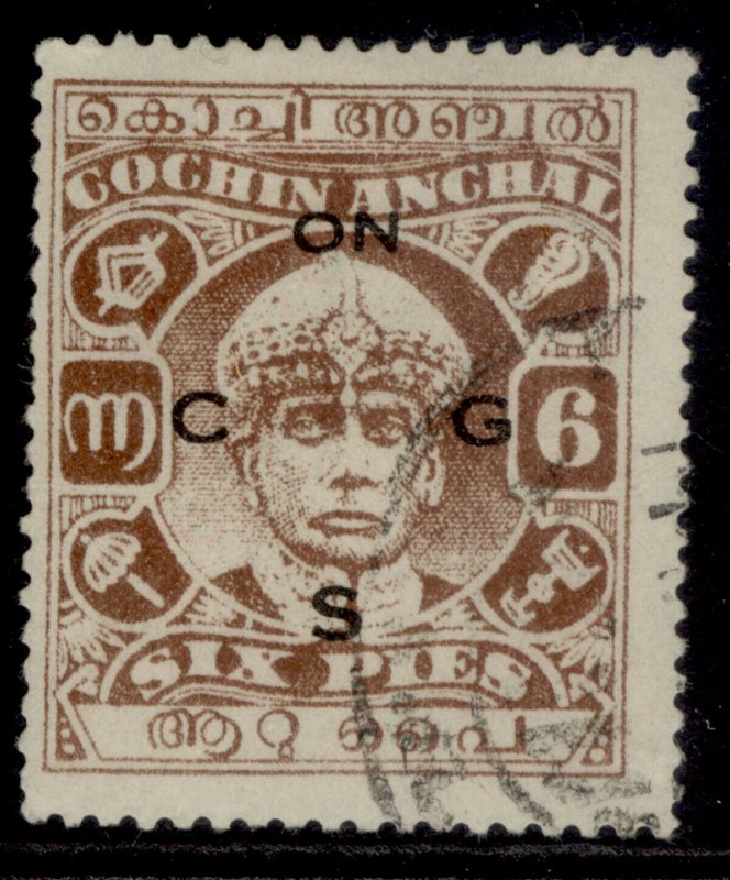 INDIAN STATES - Cochin GVI SG O55a, 6p red-brown, USED.