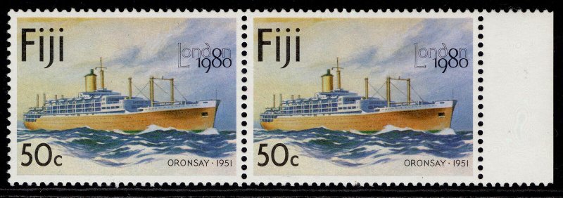 FIJI QEII SG599w, 1980 50c Oronsay, NH MINT. Cat £48. PAIR. WMK CROWN TO RIGHT