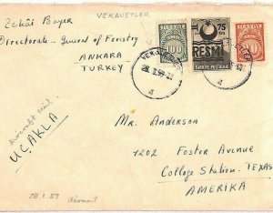 TURKEY Cover *Vekauetler* RESMI Overprint Franking UCAKLA Air Mail USA 1959 AR6