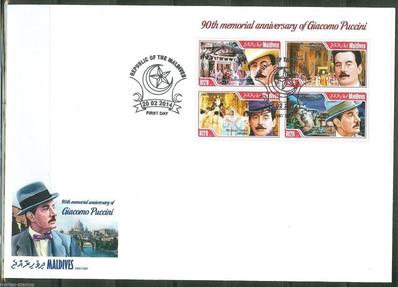 MALDIVE  ISLANDS 2014 90th MEMORIAL ANNIVERSARY OF GIACOMO PUCCINI  SHEET  FDC