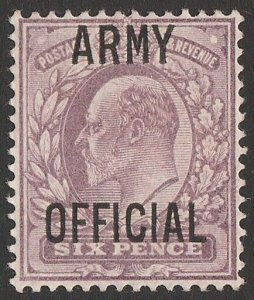 GREAT BRITAIN 1902 'ARMY OFFICIAL' on KEVII 6d. SG O52 cat £2800. Certificate.