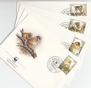 Algeria, Scott cat. 872-875. W.W.F., Monkeys issue on 4 First day covers. ^