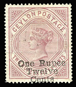 Ceylon #115 (SG 176) Cat£110, 1885 1r12c on 2r50c, hinged