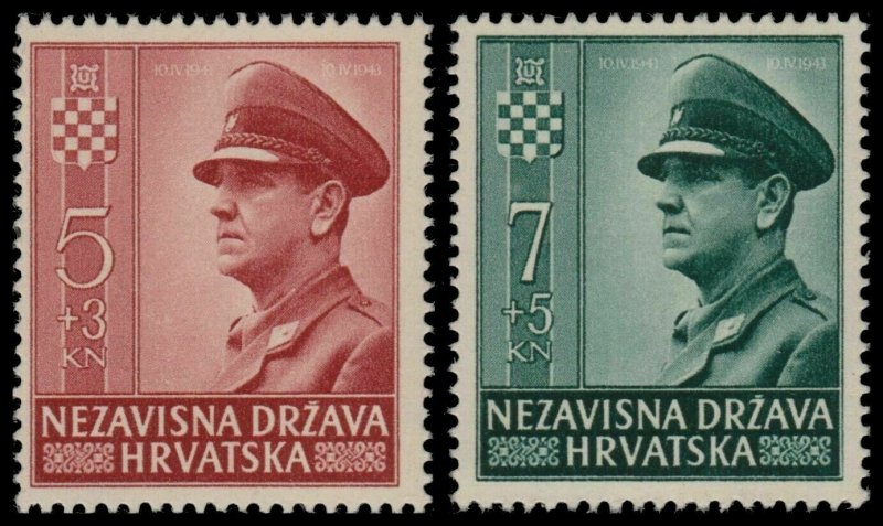 ✔️ CROATIA 1943 - PAVELICH - PERF K14 - SC. B29/B30 ** MNH OG [CR100A]