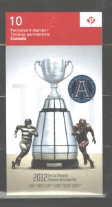 CANADA 2012, GREY CUP Bklt.#516 OVERPRINTED A (ARGONAUTS) OPENED, MNH