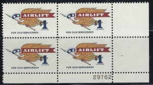 U.S. 1341 Plate Block MNH 1968 $a Airlift (an7919)