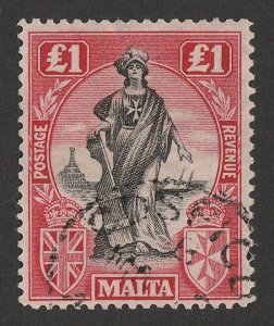 MALTA 1922 'Malta' £1 black & red wmk sideways.
