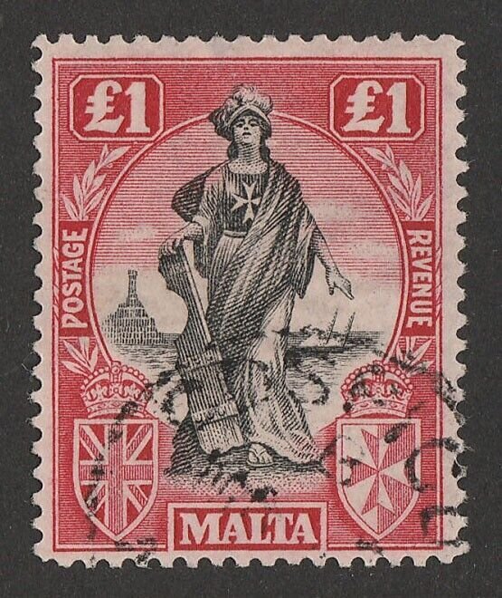 MALTA 1922 'Malta' £1 black & red wmk sideways.