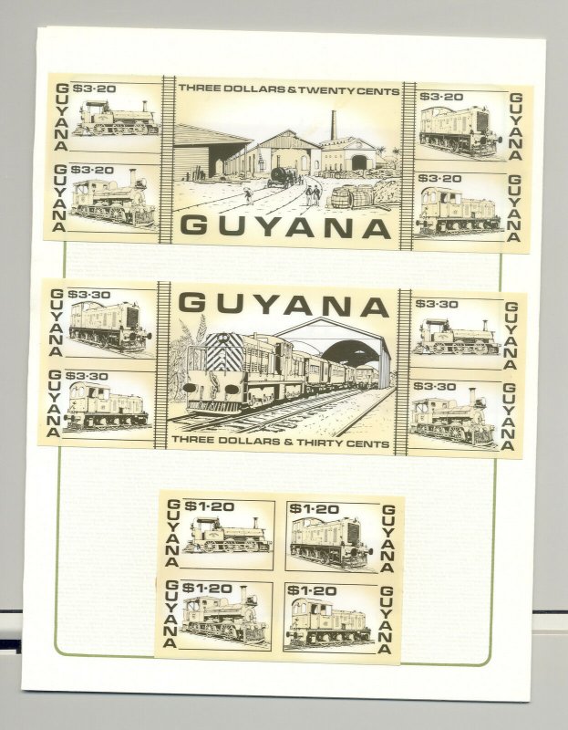 Guyana #1826-27 1830 Trains Imperf Chromalin Proofs Different Colors #3