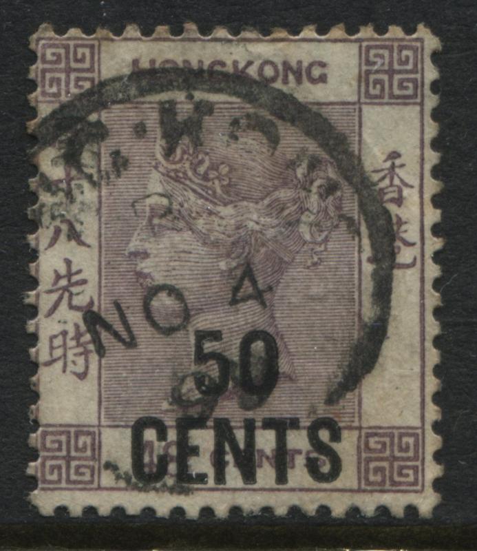 Hong Kong QV 1891 50 cents on 48 cents lilac CDS used