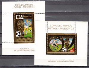 Eq. Guinea, Mi cat. 294-295, BL80-81. Munich Soccer, Gold Foil on 2 s/sheets.