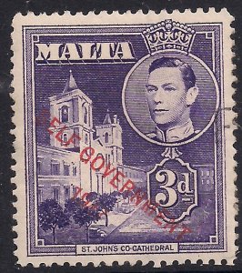 Malta 1953 KGV1 3d Dull Violet Self Govt Ovpt SG 240a used ( E505 )