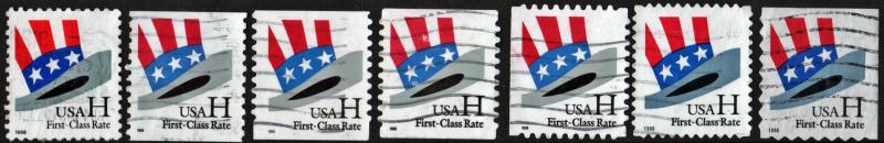 SC#3260, 3264-69 (33¢) H Rate Uncle Sam's Hat Singles (1998) Used