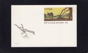 UX115 Self-scouring steel plow, Unused postal card