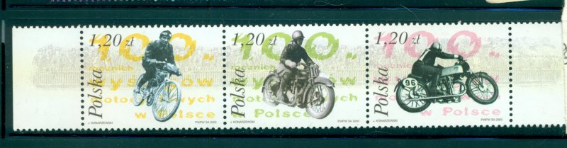 Poland - Sc# 3697. 2003 Motorcycle Racing. MNH Strip. $2.25.,