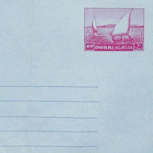 Gulf UAE DUBAI AIR LETTER Unused Postal Stationery 30p Magenta DHOW Cover ZN204