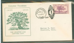 US 772 1935 3c Connecticut Tercentenary/Charter Oak (single)on an addressed first day cover with an unofficial Mount Carmel, CT