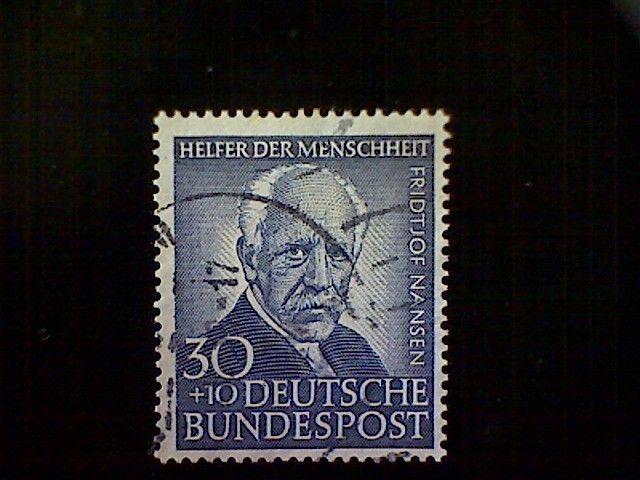 Stamps, Germany, Scott #B337, used(o),1953, Fridtdjof Nansen, (30+10)pf, blue 