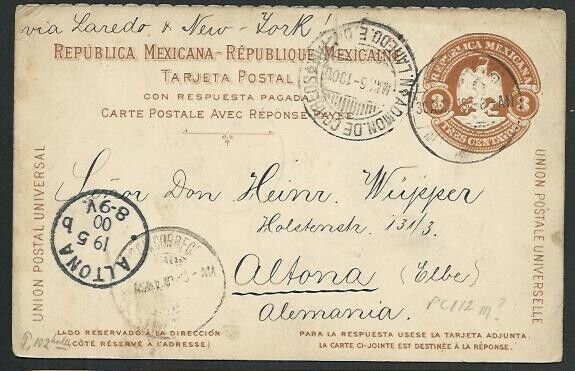 MEXICO 1900 3c postcard used to Germany....................................66194