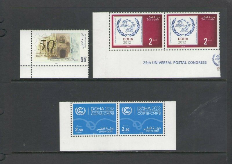 QATAR: Lot QA-01 / **GOOD LOT OF MODERN ISSUES**/2 PAIRS & SINGLE  MNH.