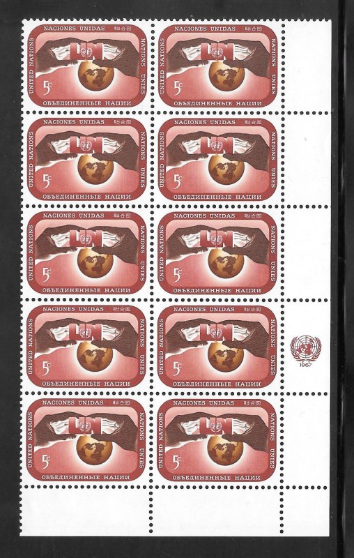 United Nations #167 MNH Margin Inscription Block of 10 (13135)