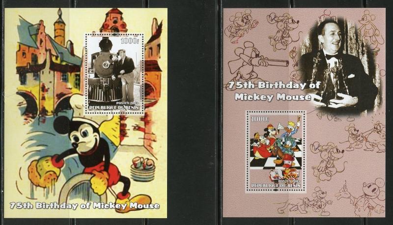 BENIN  2003 75th BIRTHDAY OF MICKEY MOUSE W/ WALT DISNEY SET OF 8  S/S MINT NH