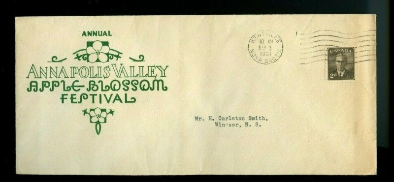 Annapolis Valley Apple Blossom Festival 1951 two cent post postes cover Canada