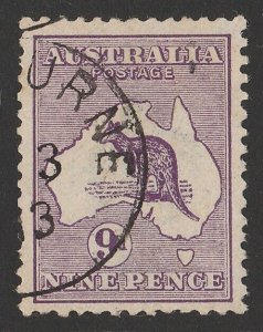 AUSTRALIA 1913 Kangaroo 9d 1st wmk. CTO. SG 10(var). ACSC 24wb cat $120