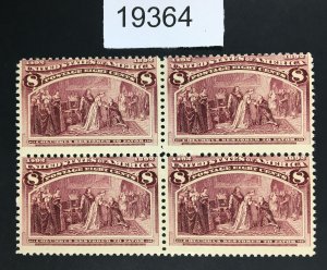 MOMEN: US STAMPS # 236 MINT OG H BLOCK OF 4 $250 LOT #19364