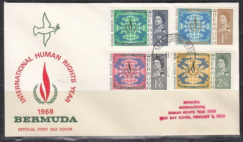 Bermuda Scott 218-21 FDC - Intl. Human Rights Year