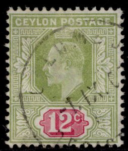 CEYLON EDVII SG282, 12c sage-green & rosine, FINE USED.