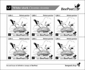 BEEPOST LITHUANIA - 2024 - White Stork - Perf 6v Sheet - M N H-Private Issue