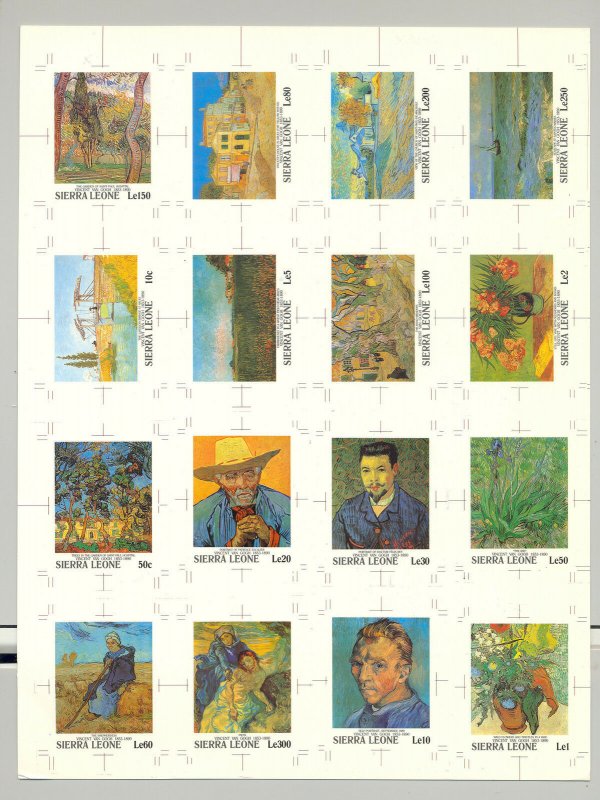 Sierra Leone #1365-1380 Van Gogh, Art 16v Imperf Chromalin Proofs