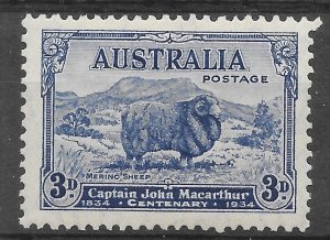 AUSTRALIA SG151 1934 MACARTHUR 3d BLUE MTD MINT (r)