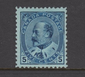 Canada Sc 91 MNH. 1903 5c blue on blue KEVII, expertly regummed, F-VF appearing