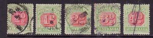 Australia-Sc#J39b-43-used 5 postage dues-1909-23-