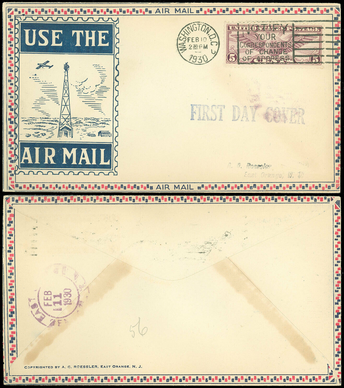 2/10/30 Wash DC Cds, AC Roessler Beacon Cachet, 