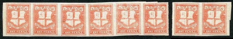 Circular Delivery SGCD52a London 1d scarlet imperf mint horizontal group of eigh