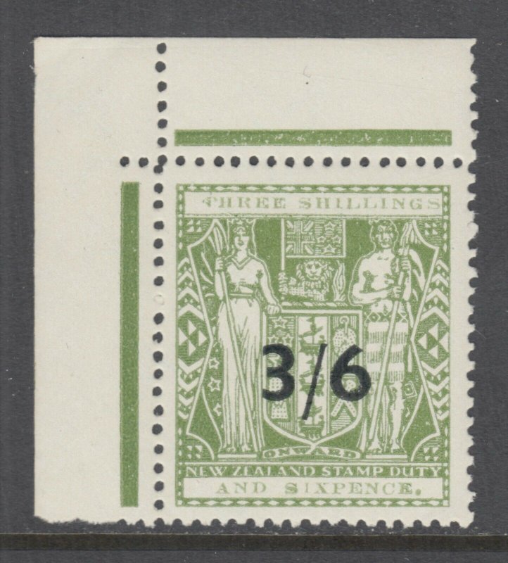 New Zealand Sc AR71 MNH. 1940 3/6p on 3/6p dull green Postal Fiscal, XF