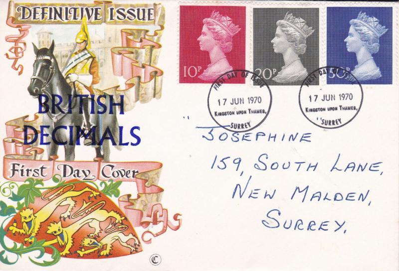 GB 1970 British Decimals Definitive Issue FDC Kingston Upon Thames CDS VGC