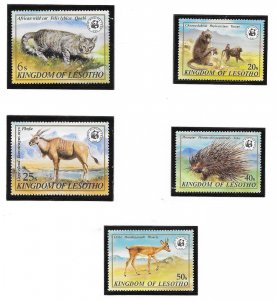 LESOTHO SC 351-6 NH SET+SOUVENIR SHEET of 1981 - WWF - ANIMALS 