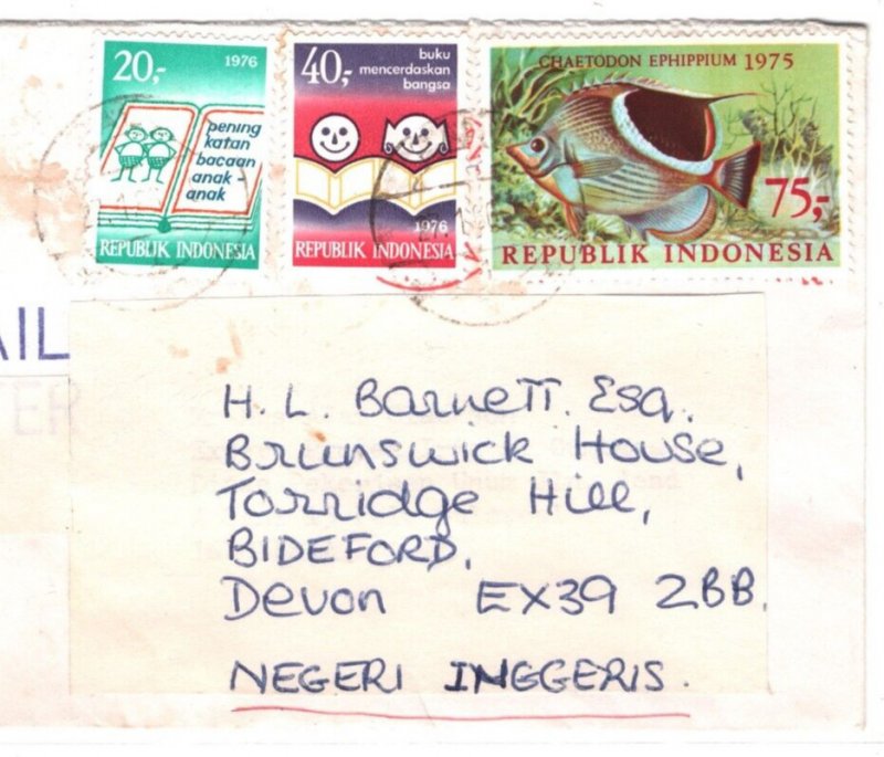 INDONESIA REPUBLIC Air Mail Cover *Palu* c1976 Devon Bideford FISH MA1084